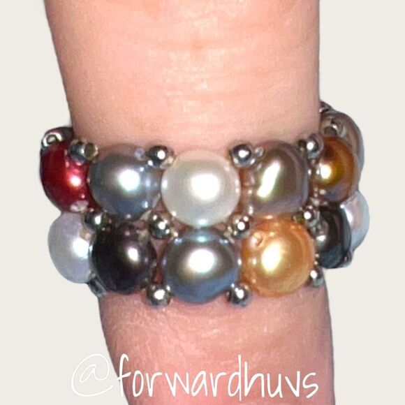 Freshwater Pearl Multicolored Stretch Ring - Picture 7 of 8